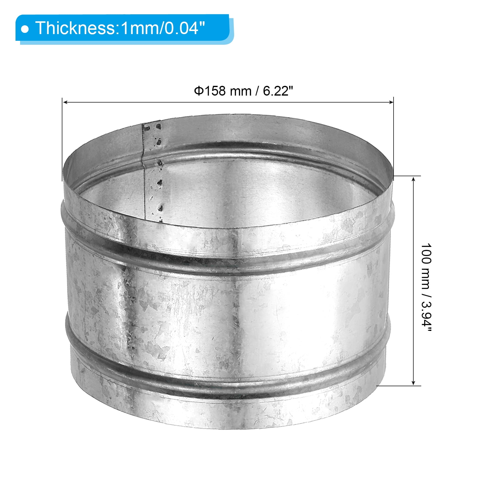 Uxcell 6.3" Duct Connector, 1 Set Galvanized Iron Duct Coupling Vent Coupler Dryer Pipe Coupling Hose Extension Connector with Duct Clamps for HVAC Exhaust Fan Vent Systems, 4" Long