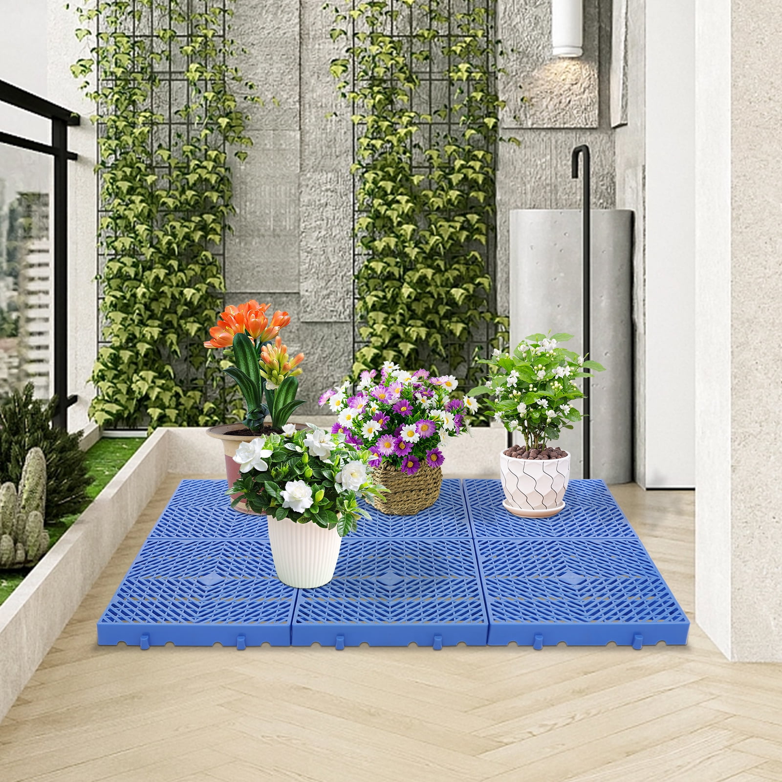 ChicHomey ​​6pcs Blue Plastic Pallets,Waterproof Grid Ventilation Floor Pallet, Ventilated Moisture-Proof,for Humid Storage | Household/Commercial Warehouse Solutions​