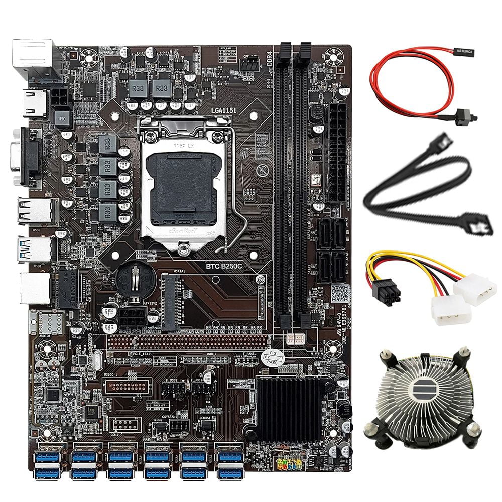 B250C 12 Card BTC Mining Motherboard+Cooling Fan+Power Cable+SATA Cable
