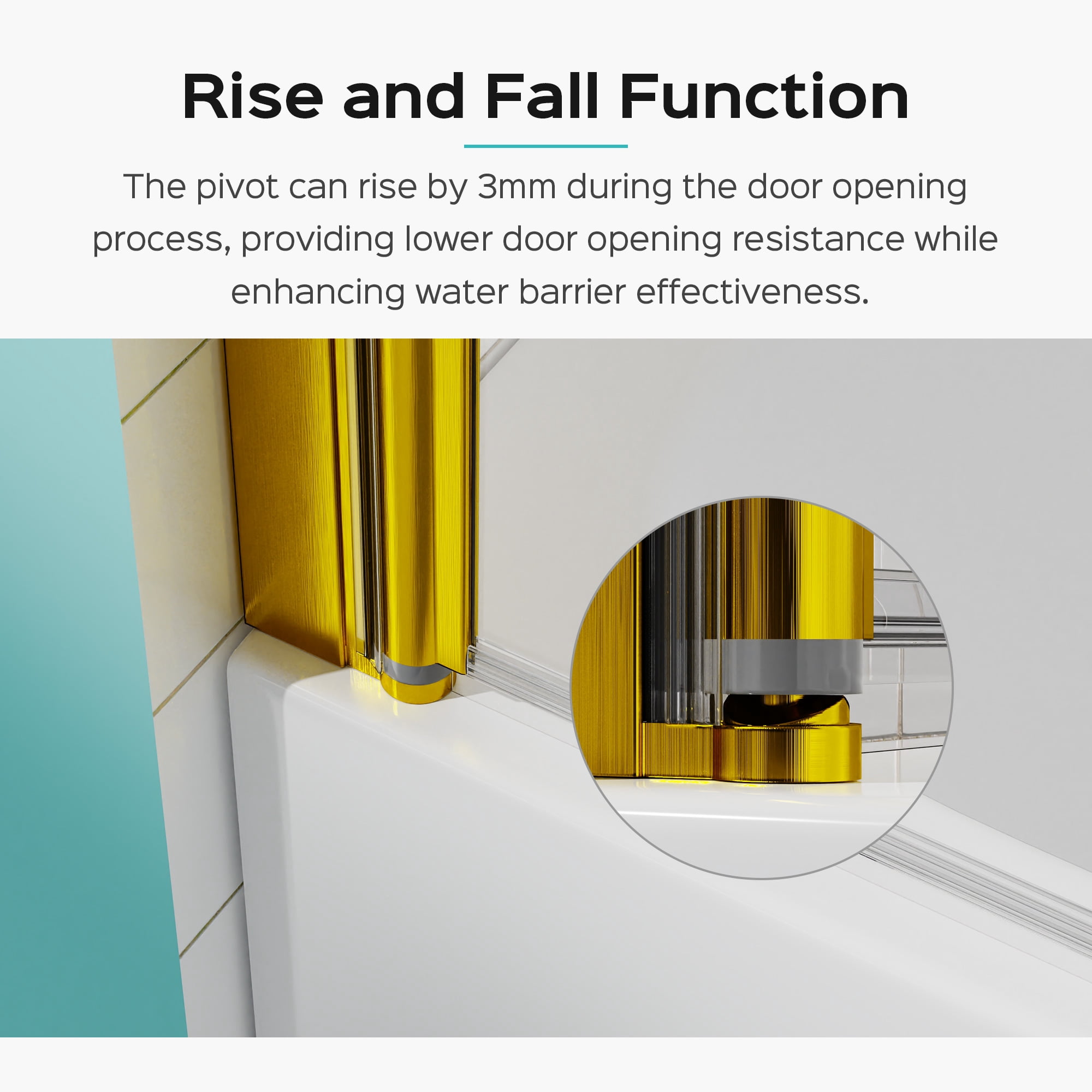 MAYEERTY 31*55" Frameless Pivot Shower Door for Bathtub, Tempered Glass, Brushed Gold, Space-Saving, Easy Install