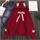 thumbnail image 2 of Sudadera con capucha con bolsillo y Orejas de conejo bordadas para otoño e invierno para mujer, jersey de algodón, 2 of 3