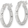 thumbnail image 2 of Sterling Silver Trendy, Stunning, Unique 16.7 Mm 15.75 Polished Diamond-Cut Textured 16X2.25Mm Round Hoop Earrings, 2 of 3