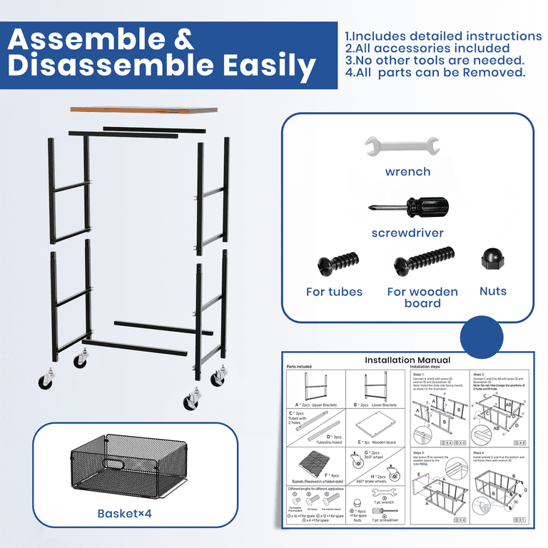 SUNALLY 4-Drawer Rolling Cart with Wooden Top, Black photo 8