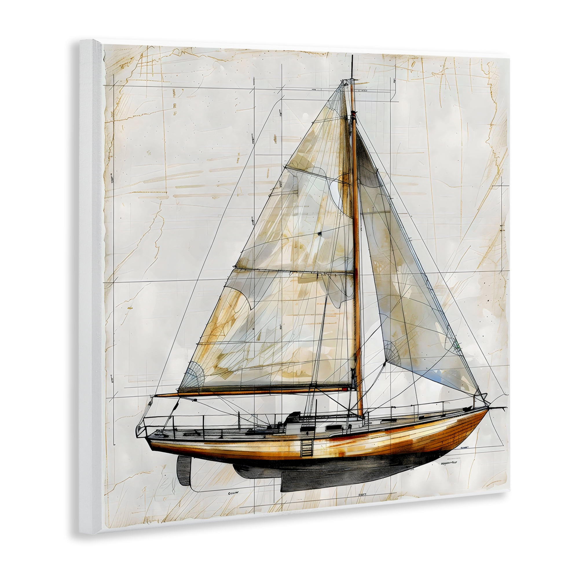 Stupell Industries Vintage Sailboat Drawing Blueprint Wall Plaque Art, design by Creative Studio