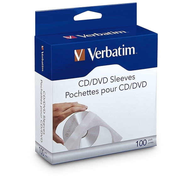 Verbatim CD/DVD Paper Storage Sleeves, White, Box Of 100 Sleeves