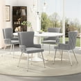 thumbnail image 1 of Noble House 5-Piece Dining Set, White Extendable Round Table for 4–6 with 4 Velvet Chairs, Gold Metal Legs, Gray, 1 of 10
