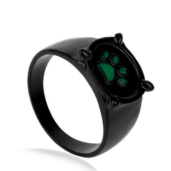 Cartoon Noir Green Paw Print Ring: Fashion Alloy Animal Zodiac Ring for Men and Women, Party Jewelry, Birthday or Christmas Gift