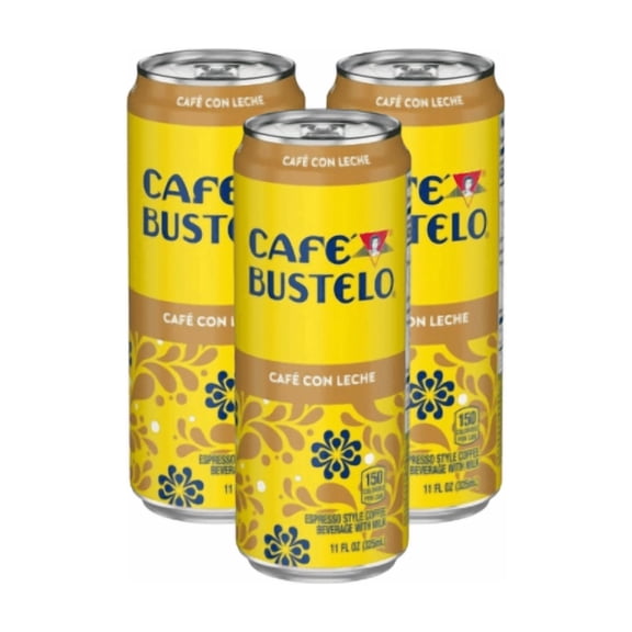 Cafe Bustelo Cafe con Leche Espresso Style Iced Coffee Beverage, 3 Cans, 11 Fl. oz