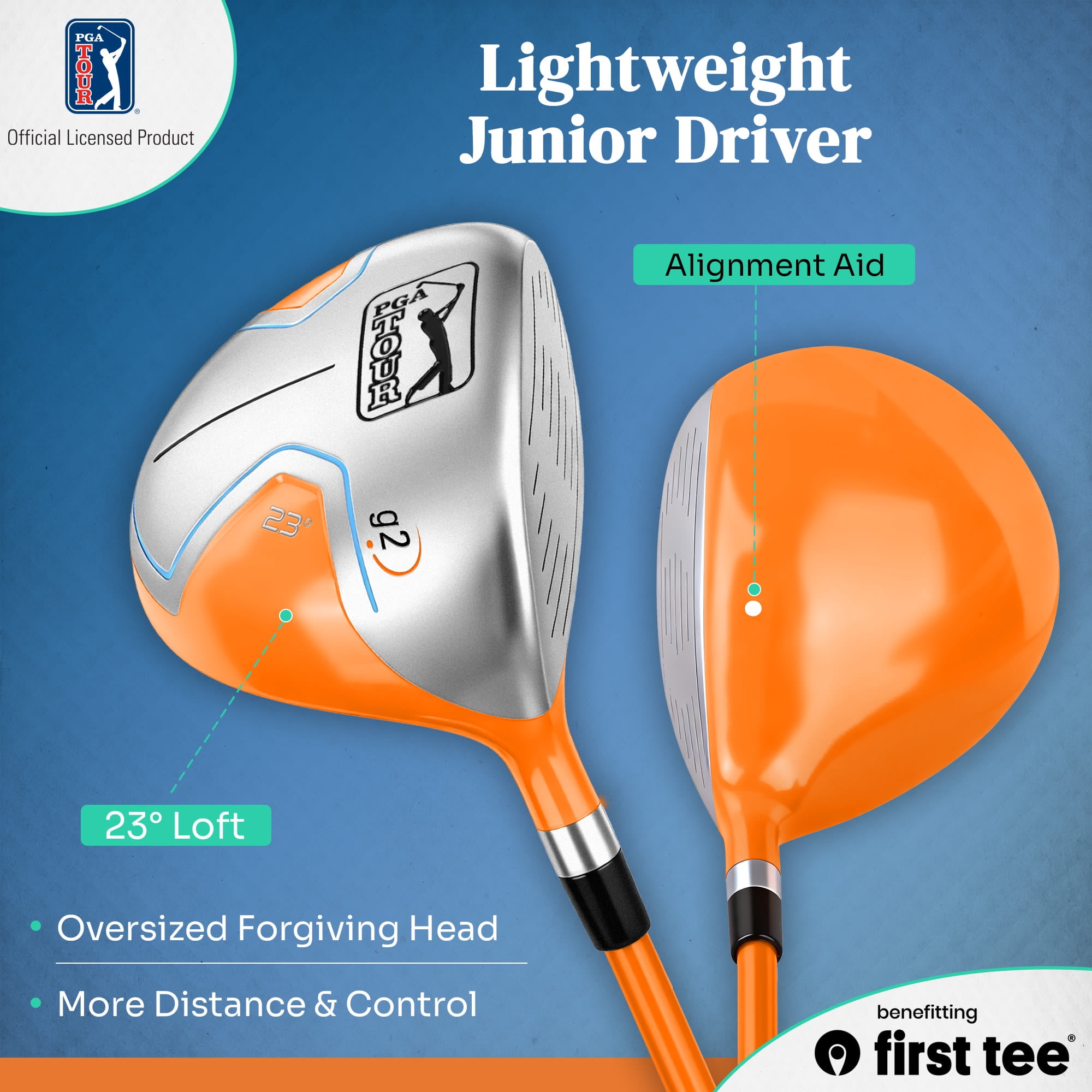 PGA TOUR x First Tee Junior Golf Club Set with Carry Bag, 5-Piece, Right-Handed, Kids Heights 3'6" to 4'1", Orange