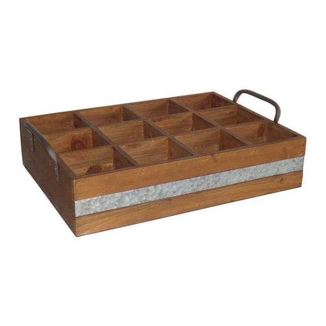 Cheungs 4938BR 4 lbs Wooden 12 Compartment Caddy with Metal Accent & Side Handles