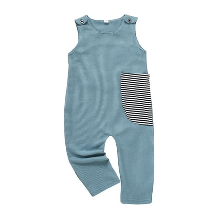 

Binpure Kids Siamese Trousers Stripe Stitching Round Neck Sleeveless Jumpsuit