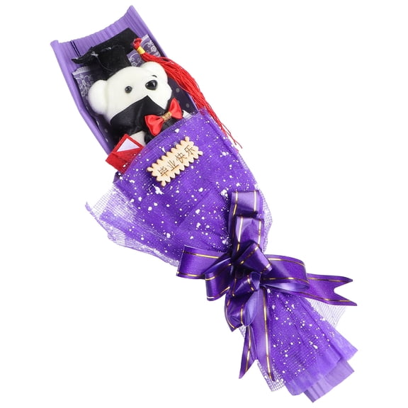 PENIKOKO 1Pc Graduation Bear in Bouquet Purple Figurine Ornament for Living Room Decor