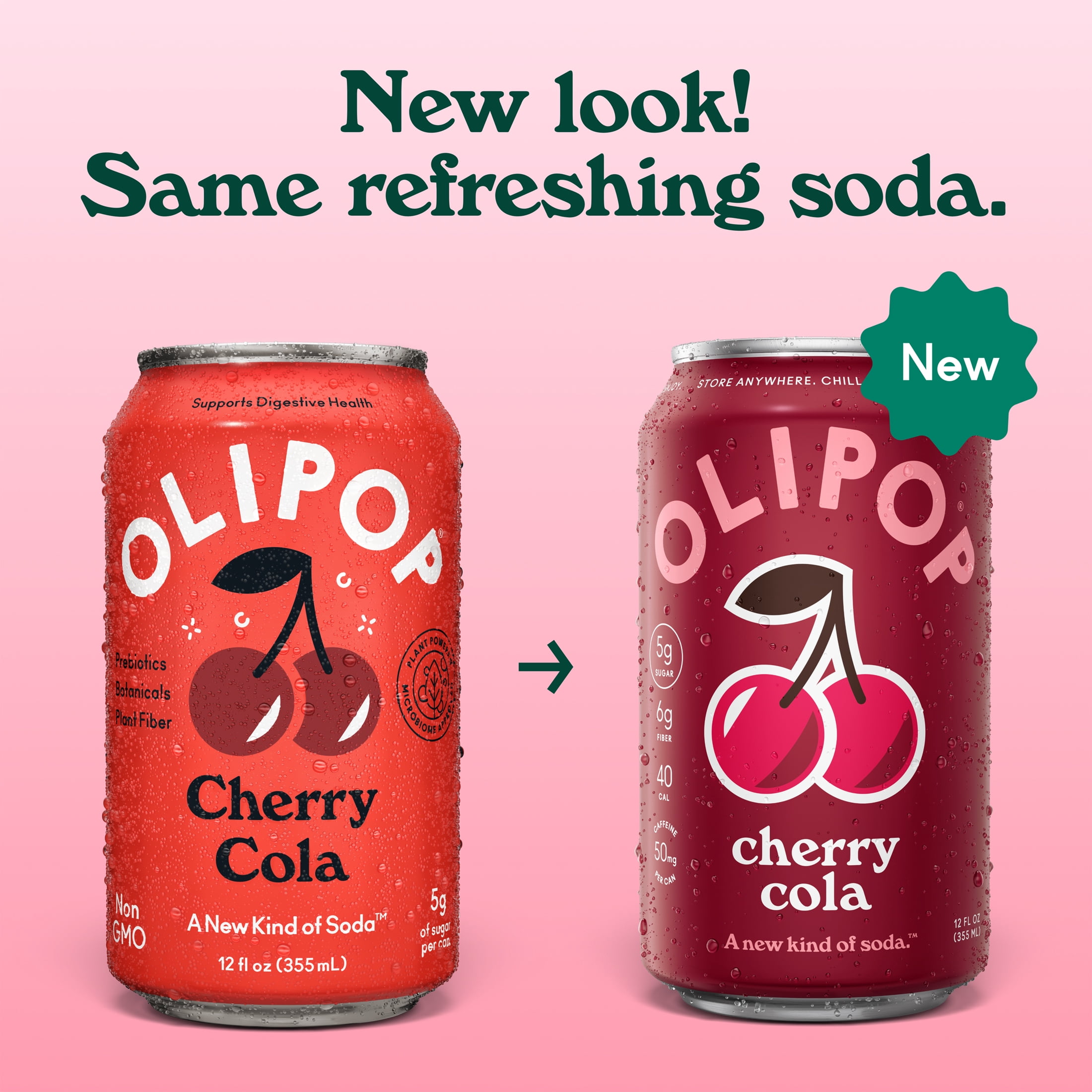 OLIPOP, Prebiotic Soda, Cherry Cola, 12 fl oz, 4 Pack, Pantry