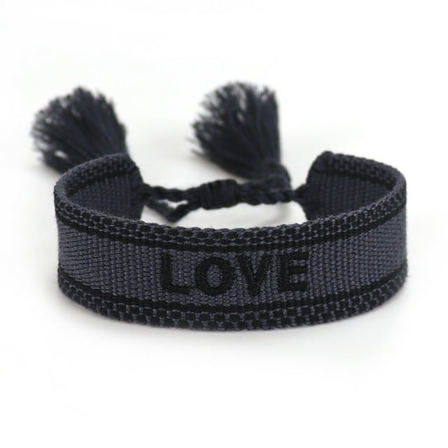 kurtrusly Bracelets Adjustable Handwoven With Embroidered Character Detail Manual Edge Locking Adjustable Rope Deep Blue Love