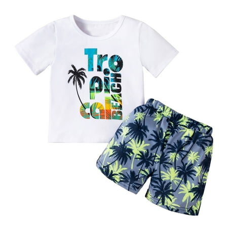 

XINSHIDE Toddler Kids Boys Summer Beach Short Sleeve Hawaii Letter TShirts Tops Floral Shorts Outfits Set 1-5 Years Baby Clothing