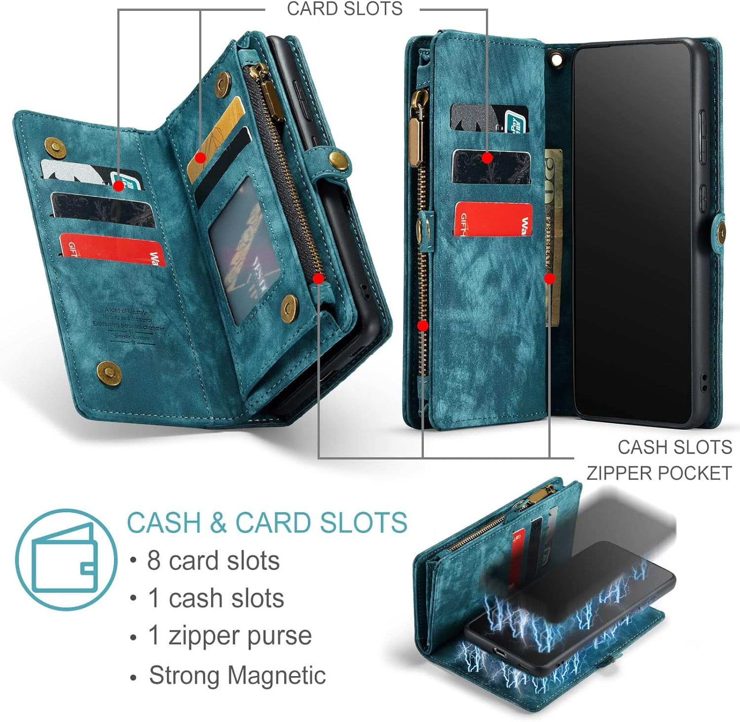 Asuwish Compatible with Samsung Galaxy S21 5G 6.2 inch Phone Case Zipper Wallet Detachable Tempered Glass Screen Protector Crossbody Strap Flip Card Holder Cell Cover for S 21 21S G5 Women Girls Blue