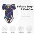 thumbnail image 6 of The Xecao Colorful Dinosaur Women's Crew Neck Body Suit, a short-sleeved bodysuit and basic swimsuit, both comfort and style for dating and daily life, 6 of 9