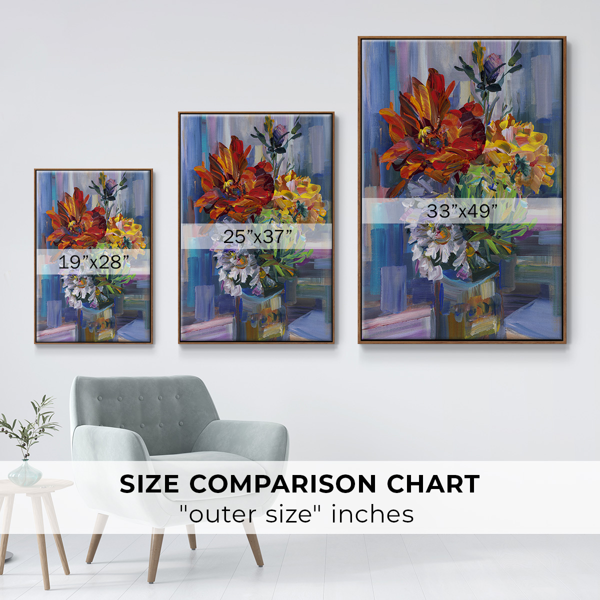 Modern Bouquet Framed Premium Gallery Wrapped Canvas - Ready to Hang - 17 x 25 - Walnut Floating Frame