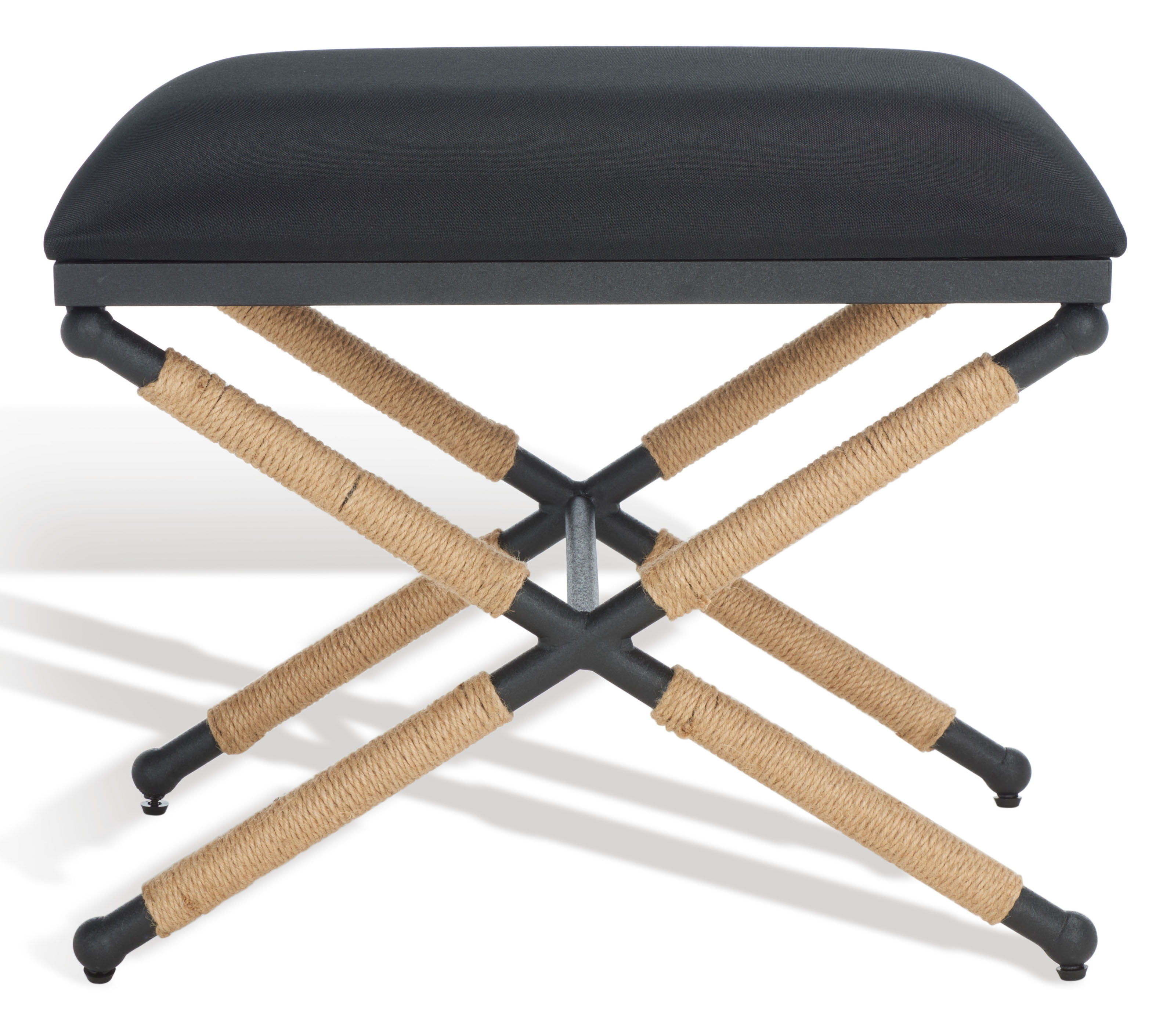 SAFAVIEH Couture Carmelo Classic Linen Ottoman, Black/Black