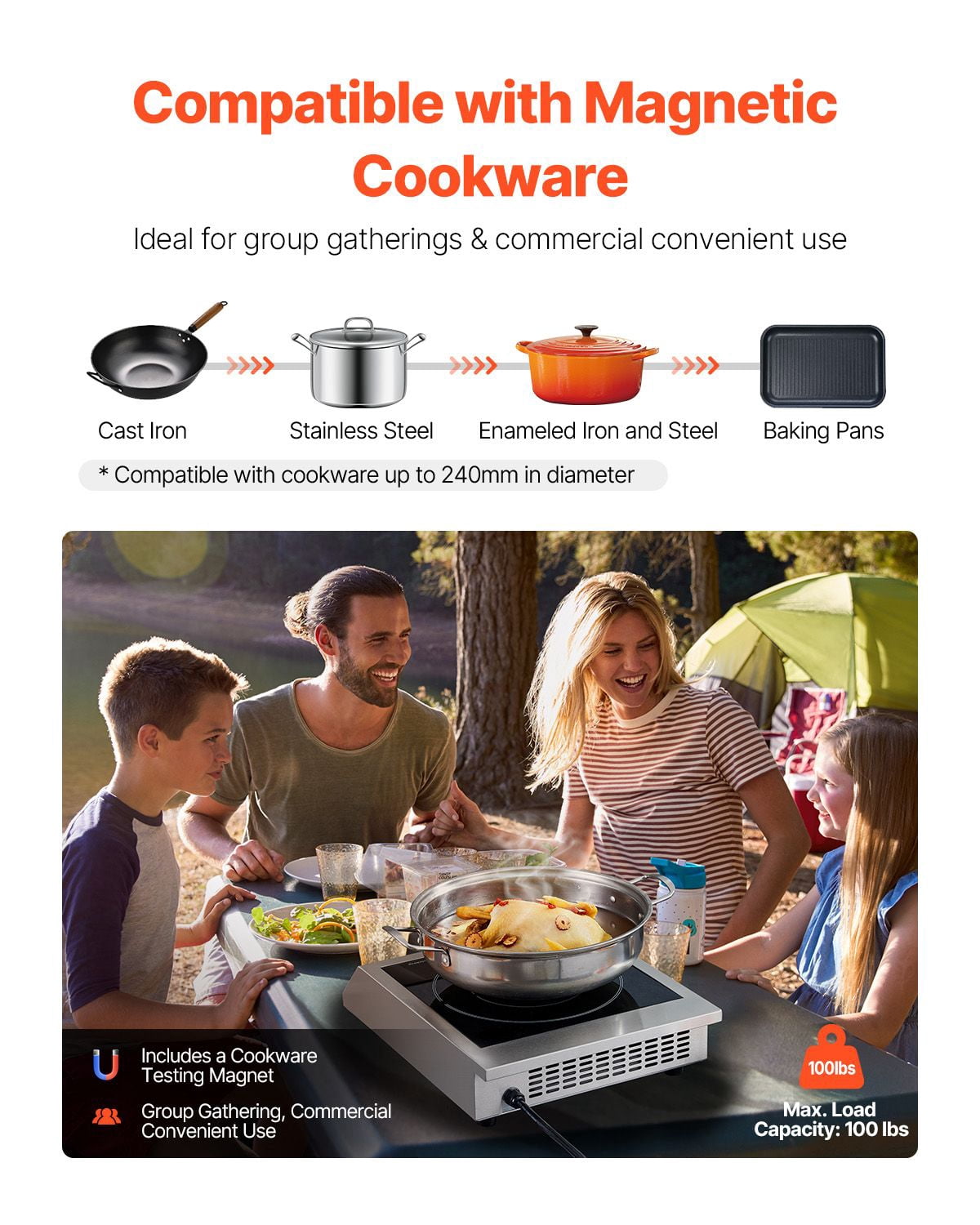 1800W Portable Induction Cooktop, 1800W Commercial Induction Burner with 9 Temperature Settings, Child Lock, Waterproof, for restaurant cafe food truck catering and home kitchen use