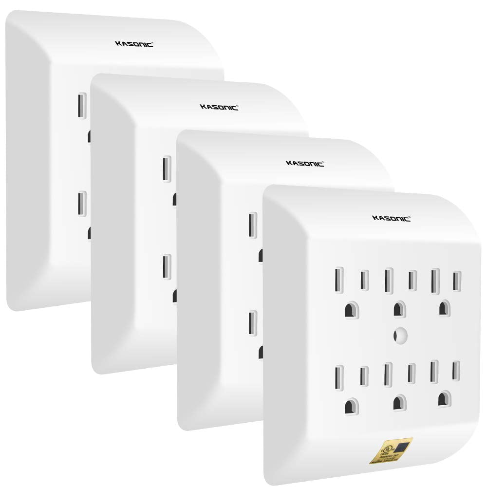 Kasonic Multi Plug Outlet 4 PACK, Wall Mount power strip with 6 Outlet