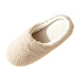 thumbnail image 2 of JUSLIO Slippers for Women Non Slip Indoor House Slippers Closed Toe Slide Slip On Fuzzy Plush Flat Sole Slippers Khaki, 2 of 5