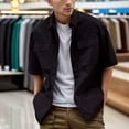 thumbnail image 2 of LIIPEE Men Shirts Summer Casual Short Sleeve Solid Color Lapel Button Down Shirt Male Loose Fit Fashion Tops With Pockets Comfortable Breathable Soft Daily Shirts,Black,M, 2 of 5