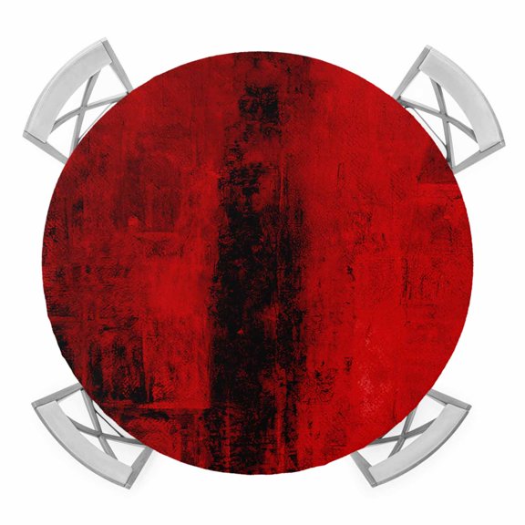 Red Round Tablecloth for 45-54 Inch Tables,Fitted Table Cover with Elastic Edge,Retro Oil Painting Modern Abstract Art Aesthetics Waterproof Outdoor Table Cloth Protector for Patio Garden Dinner