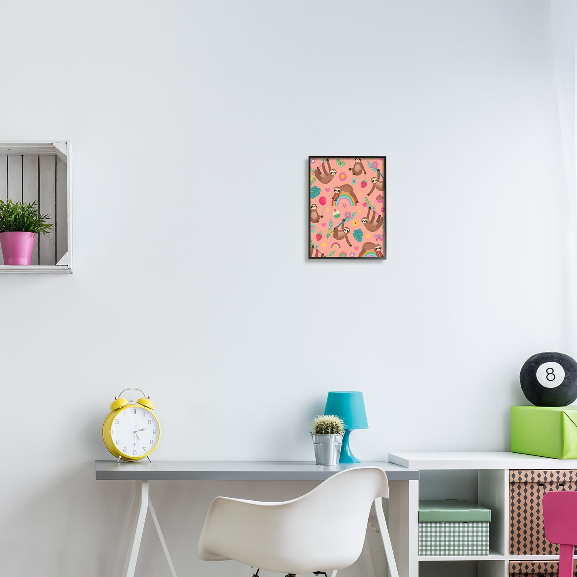 Stupell Industries Sloths Climbing Botanical Branches Whimsical Floral Pattern Graphic Art Gray Framed Art Print Wall Art, Design by Lisa Perry Whitebutton