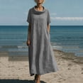 thumbnail image 4 of aohooy Cowl Neck Maxi Dress for Women Summer Casual Short Sleeve Cotton Long Length Dresses with Pockets Flowy Beach Sundress Gray,S, 4 of 9