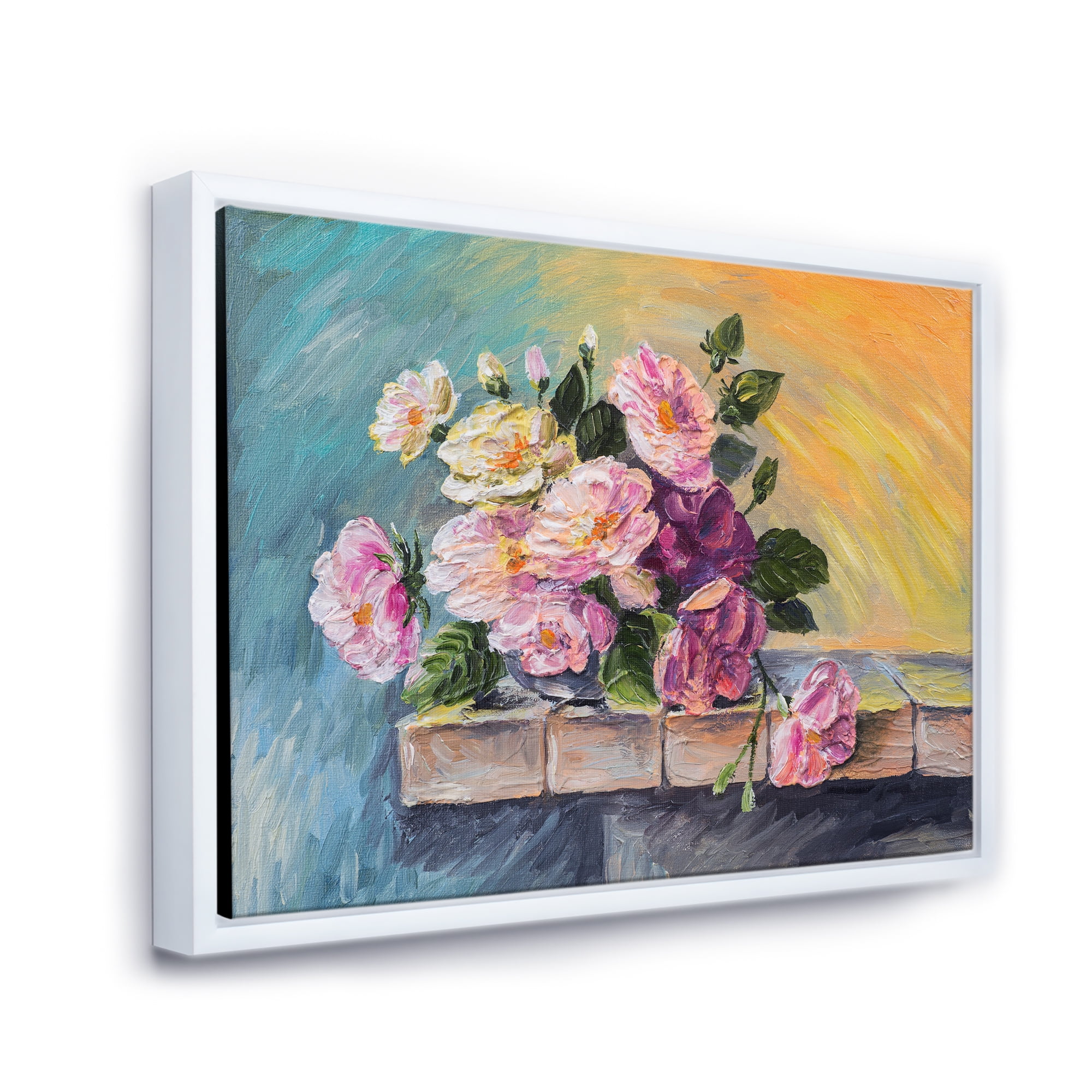Designart 'Still Life With Bouquet Of Pink Flowers' Traditional Framed Canvas Wall Art Print