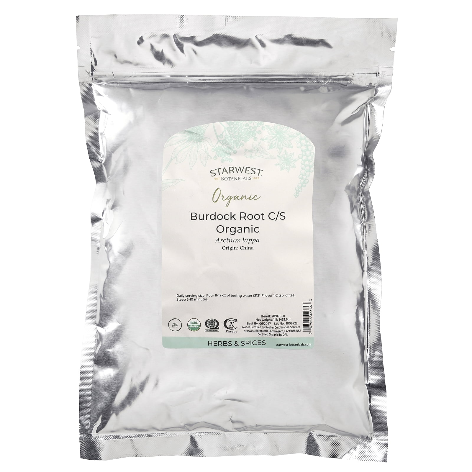 Starwest Botanicals Organic Burdock Root C/S 1 lbs Bulk - Walmart.com