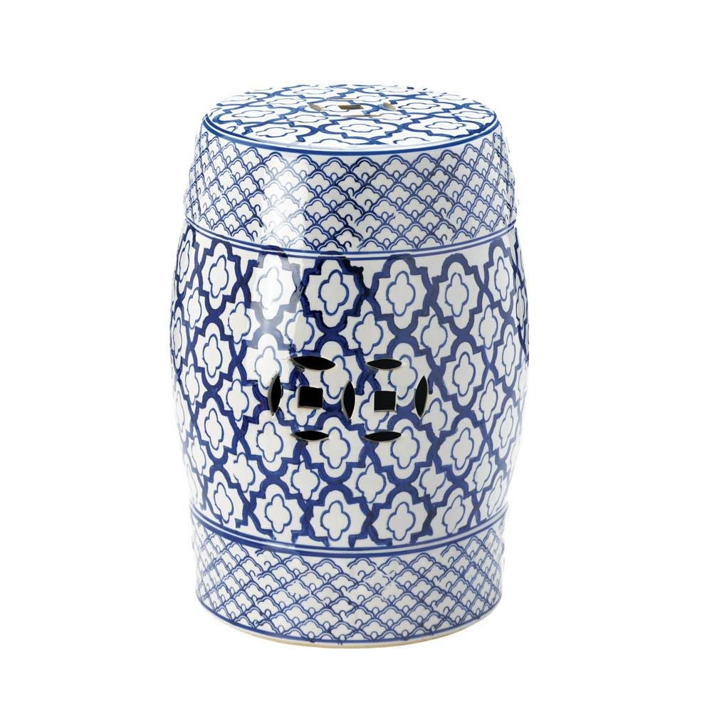 Accent Plus Decorative Ceramic Stool White Background Outdoor