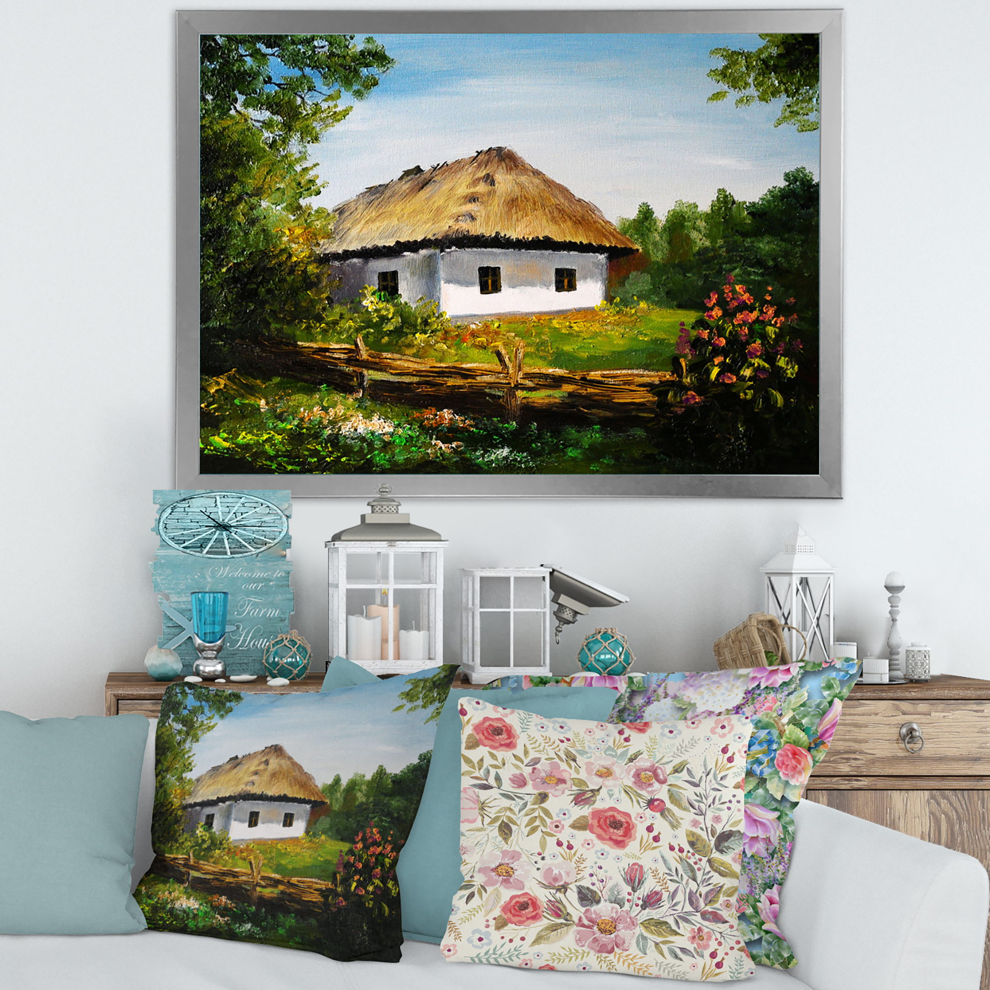 Designart 'Traditional Cottage At Sunrise In Summer' Traditional Framed Art Print