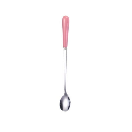 

Kitchen Ice Cream Stainless Steel Ceramic Handle Stirring Tool Stirrer Teaspoon Coffee Spoons PINK L