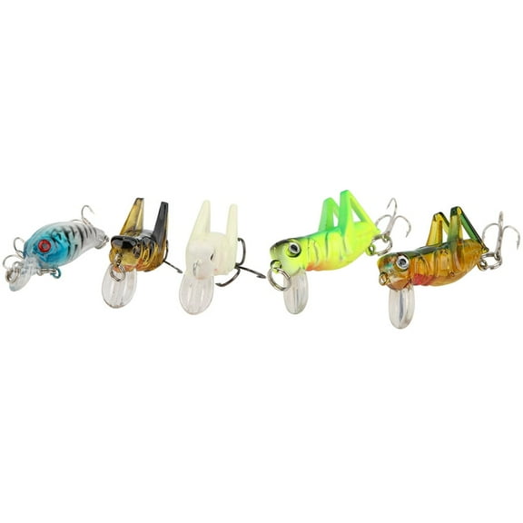 Hard Fishing Lure,T0063 5Pcs Universal Lifelike Fresh Water Hard Bait Grasshopper Set Artificial Fishing Lure Baits Kit,Grasshopper Fishing Lure
