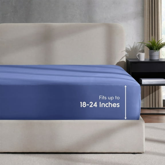 LammaLoe Extra Deep Pocket California King Fitted Sheet Only, Fits 18" to 24" Mattress, Soft Microfiber Fitted Bed Sheet, Royal Blue