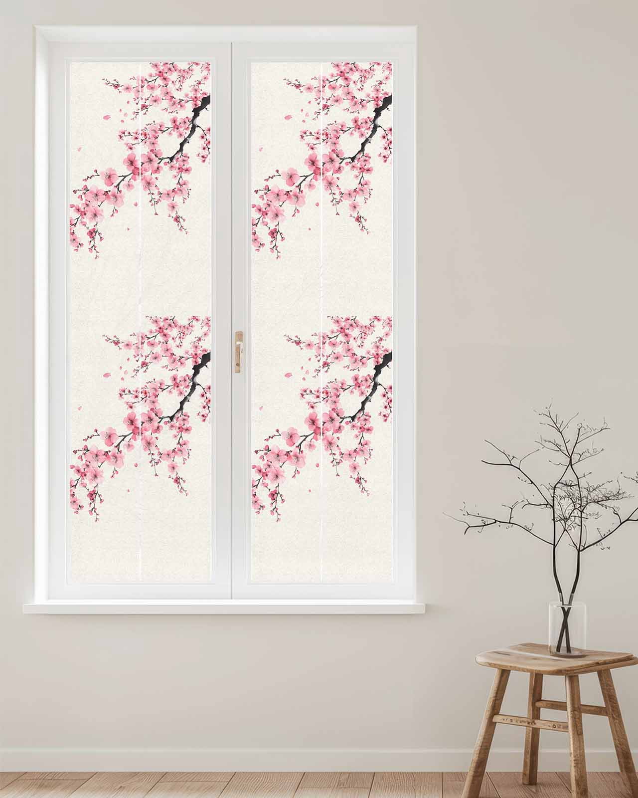 Window Privacy Film Cherry Blossoms Stained Glass Window Film Decorative Sun Block Window Cover Pink Flower Floral Spring Nature Country Window Clings Static Adhesive Sticker for Bathroom 17.7"x78.7"