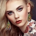 thumbnail image 4 of Bohemian Pattern Leather Earring Teardrop PU Dangle Party Earrings For Women Girls, 4 of 5