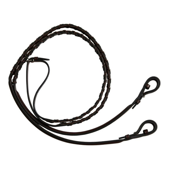 Huntley Equestrian Fancy Stitched Square Rubber Lined Laced Reins Beautiful Fancy Stitching on Square Raised Section - Sedgwick Australian Nut - Full Size