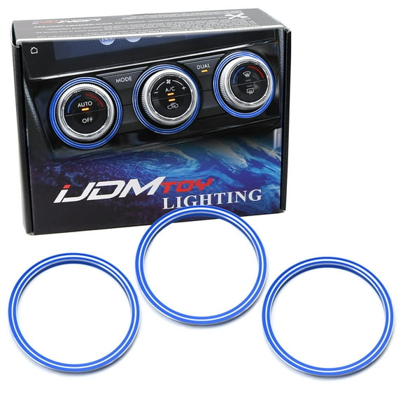 3pc Blue Anodized Aluminum AC Climate Control Outer Ring Covers For Subaru WRX, STI, Impreza, Forester, XV Crosstrek