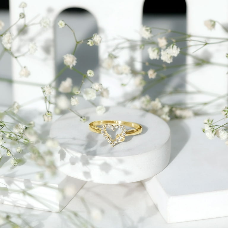 Rosec Jewels Heart Shape Promise Ring with Diamond for Women (HI