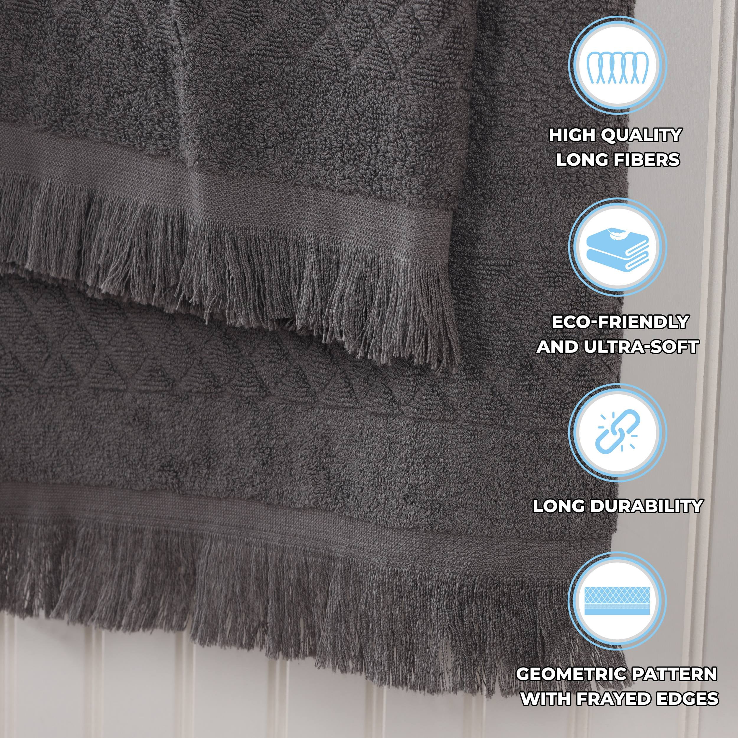 Superior Rolla Cotton Geometric Soft Hand Towel Set of 6, Grey