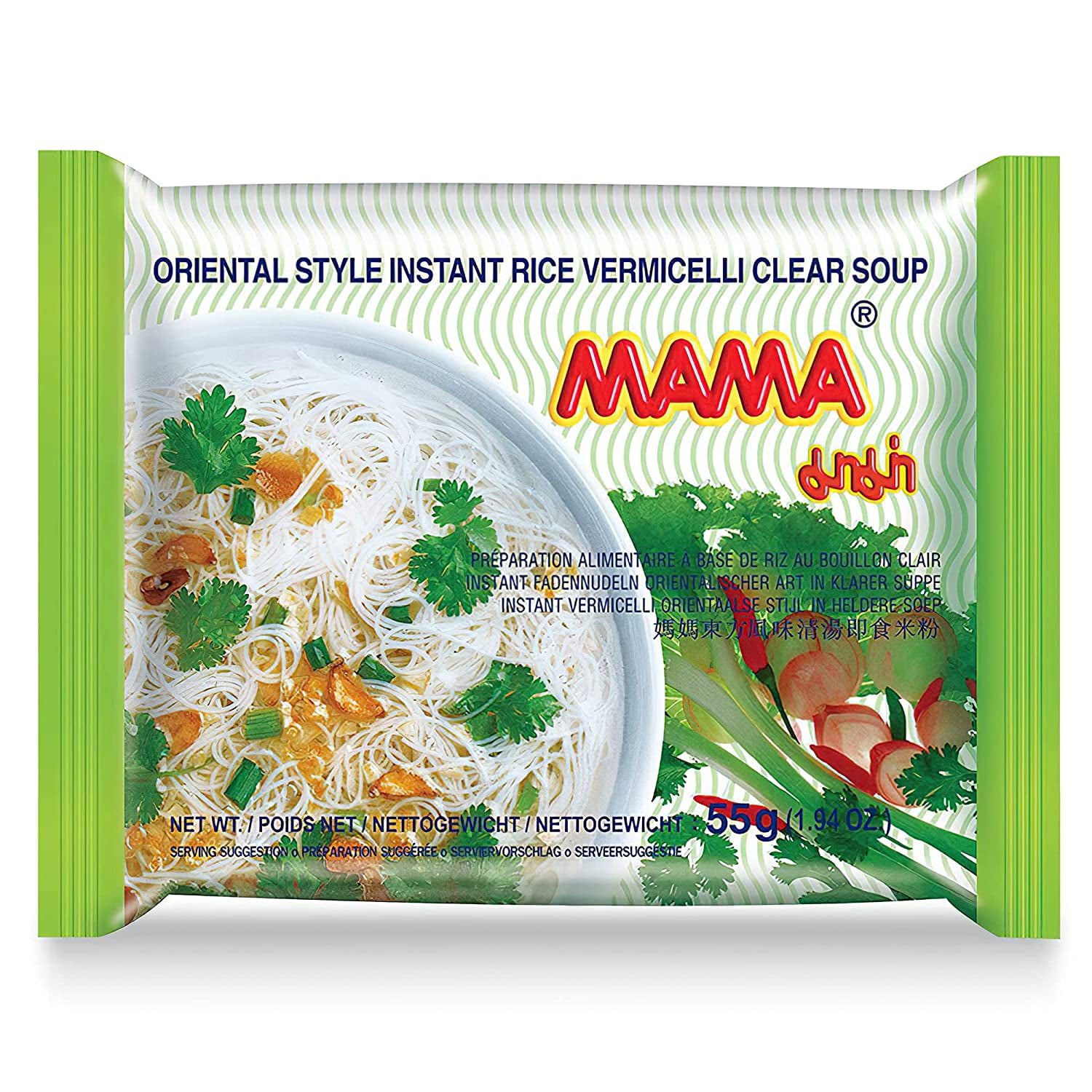 MAMA Oriental Style Instant (Rice Vermicelli Clear Soup)(Pack of 30 , one case) plus NineChef Brand Spoon