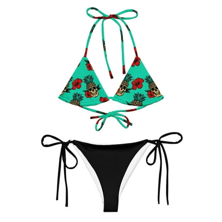 Pineapple Skull Teal String Bikini