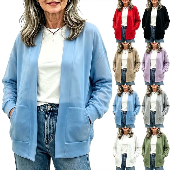Hilenly Sweatshirt Cardigan Women Long Sleeve Open Front Oversized Sweatshirt Jacket Casual Fall Outerwear with Pockets