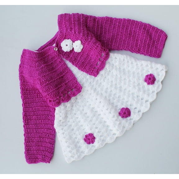 Woonie Handmade Short Sleeves Dress With Floral Embellished Shrug - Purple