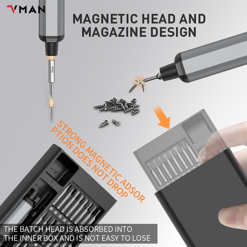VMAN 68in1 Electric Precision Screwdriver Set,64 Universal Magnetic Bits