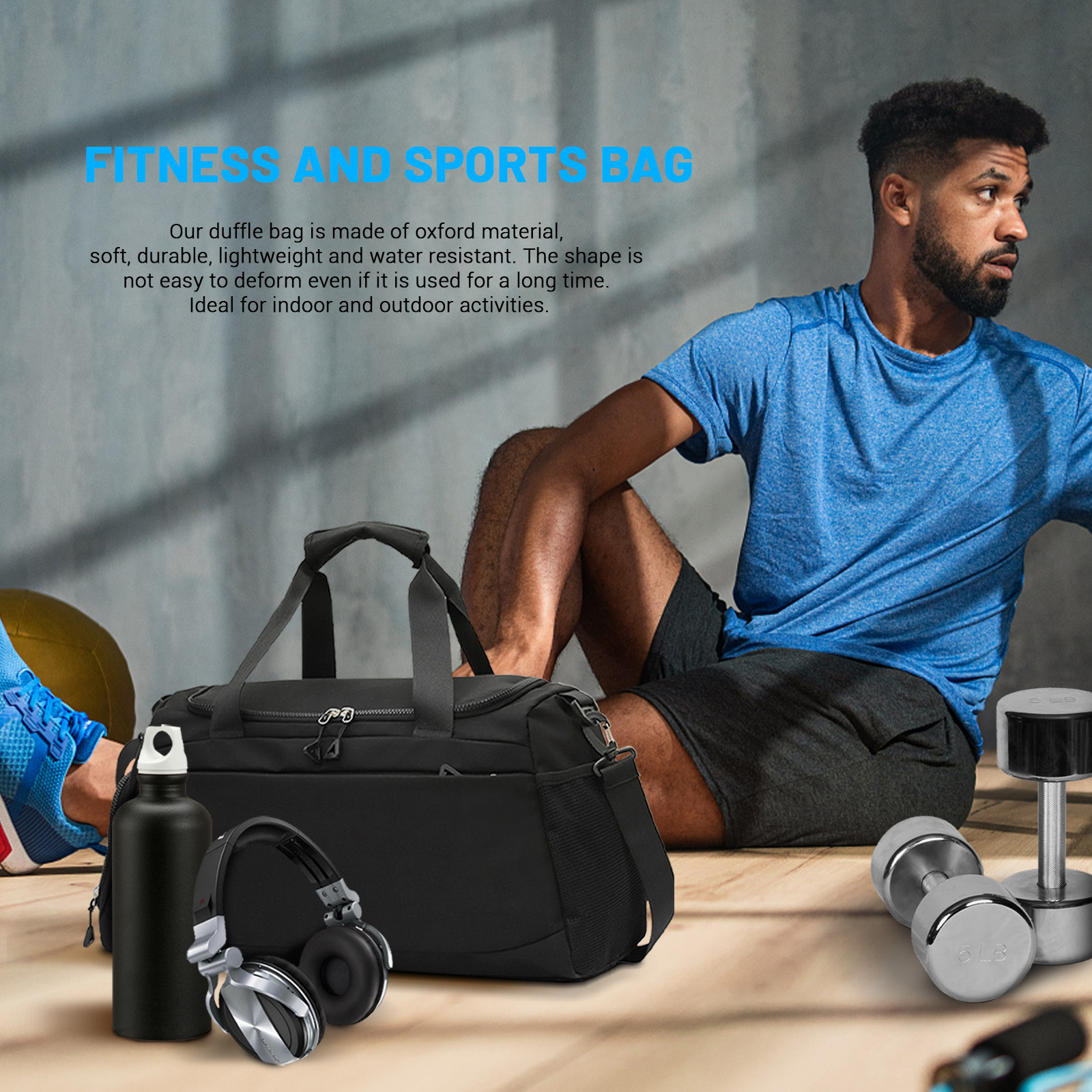 Sports Gym Bag with Wet Pocket & Shoe Compartment, Waterproof Travel Duffel Bags for Women Men, Weekender Carry on Overnight Tote Workout Bag for Yoga Swimming Hospital (Black)