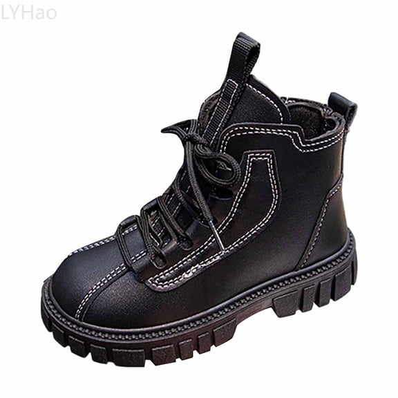 LYHao Girls Boots Autumn Winter British Style Lace Up Sole Versatile Short Boots For Girls Fashionable And Comfortable Design For All Seasons ,Girls Boots Sizes 10.5 Black(4-4.5 Years)